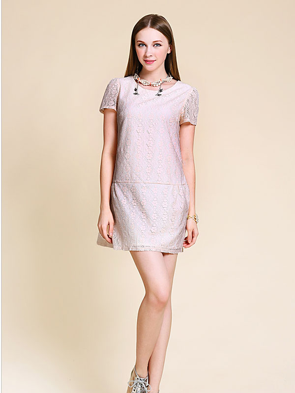 Womens lace short-sleeved Slim dress - Click Image to Close